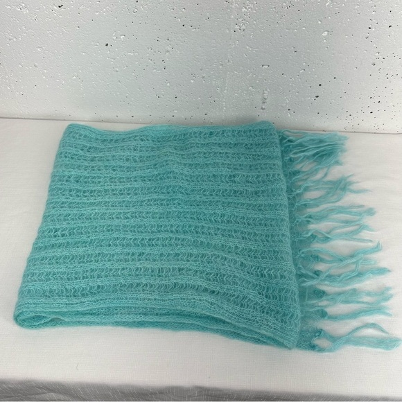 Baby Mo Light Aqua Blue Kid Mohair Scarf 19 x 63” - Picture 3 of 11